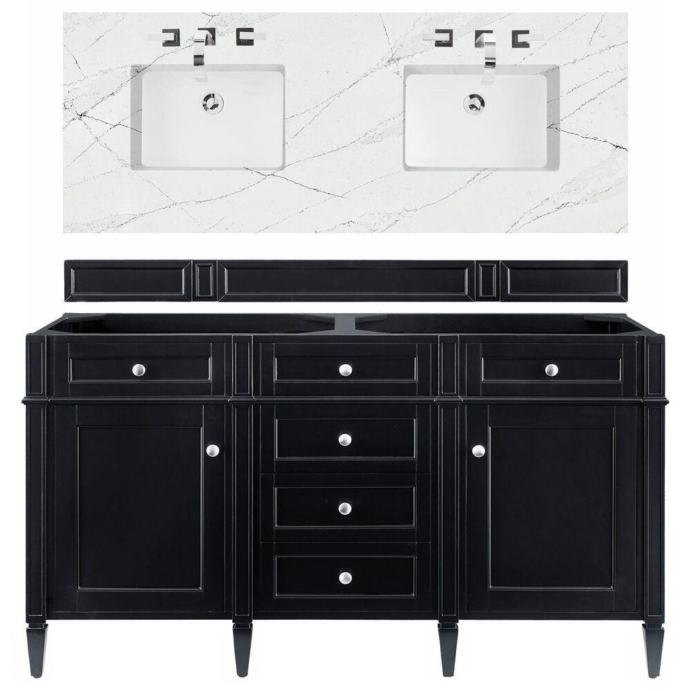 James Martin Vanities Brittany 60" Double Bathroom Vanity in Black Onyx with 3 cm Ethereal Noctis Quartz Top, , large