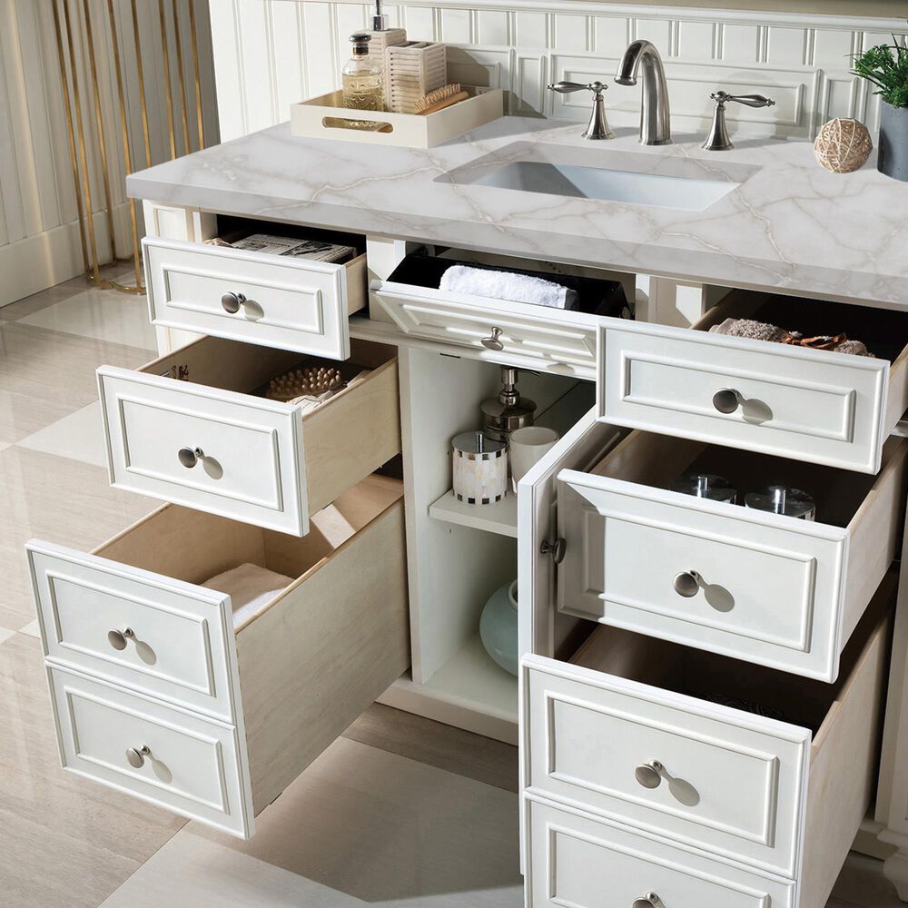 James Martin Vanities Bristol 48&quot; Single Bathroom Vanity in Bright White with 3 cm Victorian Silver Quartz Top and Rectangular Sink, , large