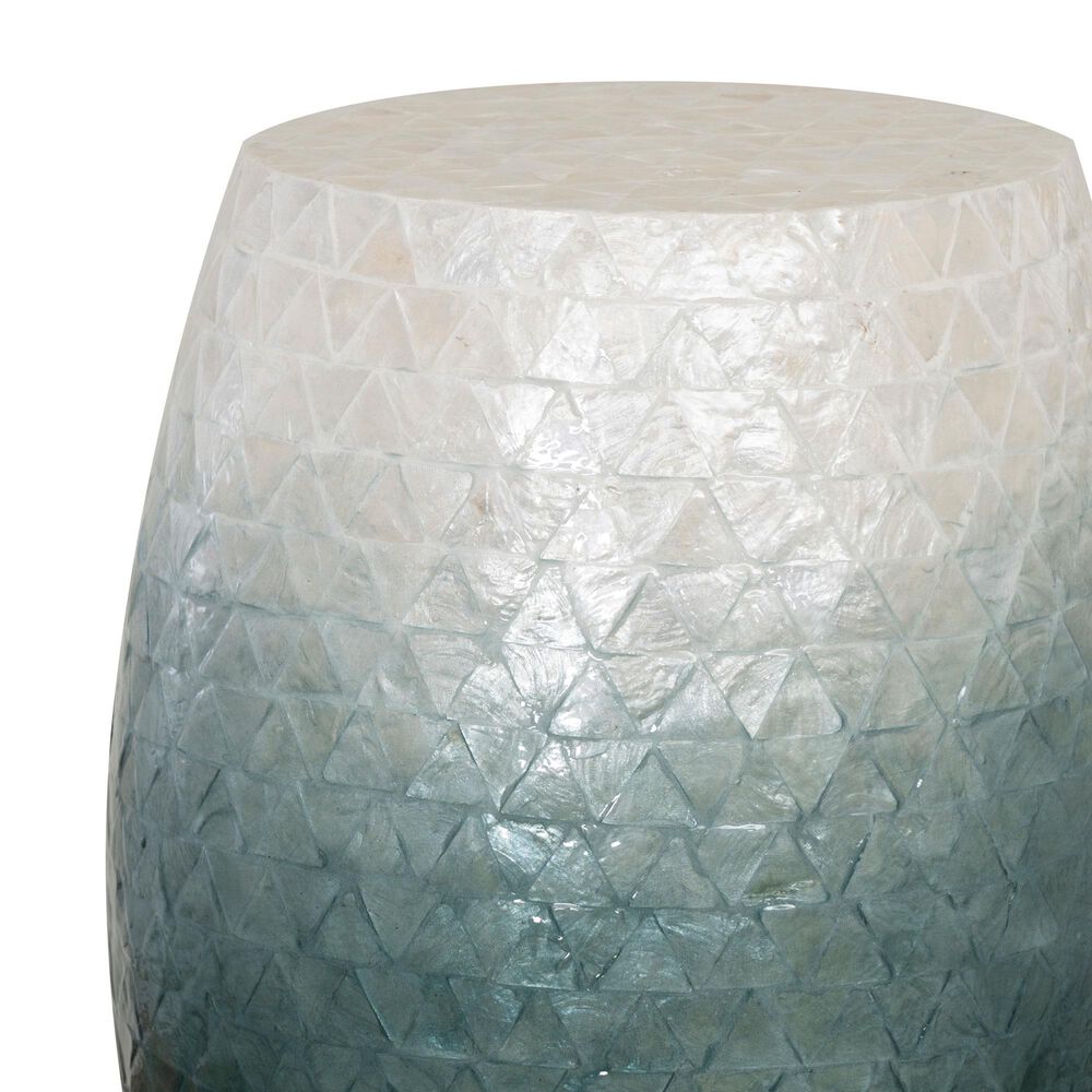 Linon Home Decor Prianna Drum End Table with Ombre Capiz in Blue and White, , large