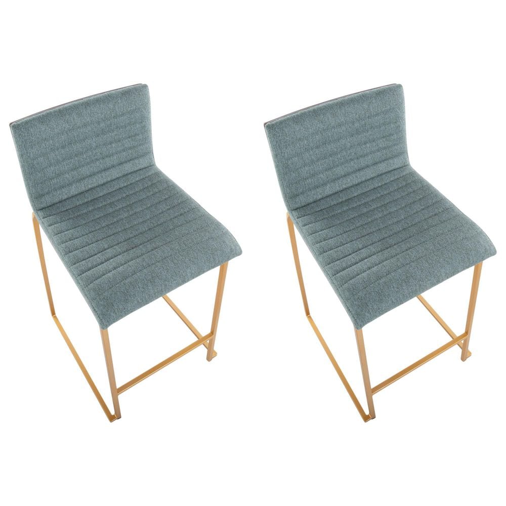 Lumisource Mason 25&quot; Counter Stool with Green Fabric Cushion in Gold and Walnut &#40;Set of 2&#41;, , large
