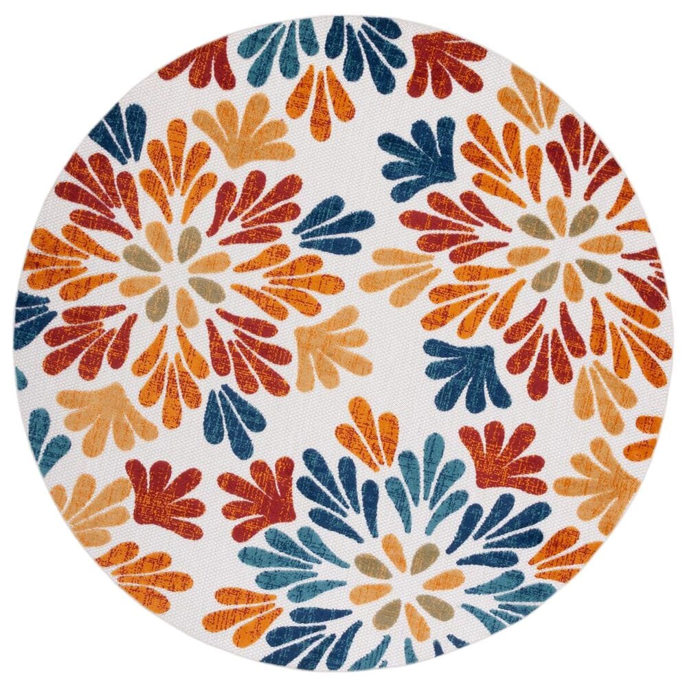 Safavieh Cabana CBN800A 4" Round Creme and Red Indoor/Outdoor Area Performance Rug, , large