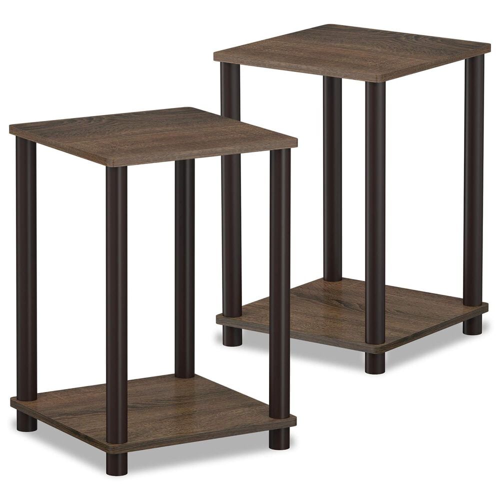 HOMLUX Turn-N-Tube End Table in Walnut and Brown (Set of 2), , large