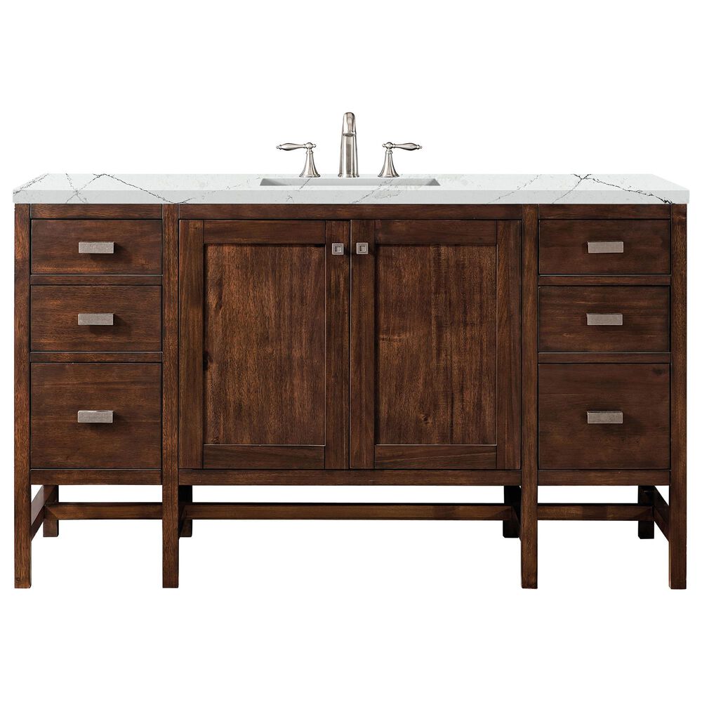 James Martin Vanities Addison 60" Single Bathroom Vanity in Mid Century Acacia with 3 cm Ethereal Noctis Quartz Top and Rectangular Sink, , large