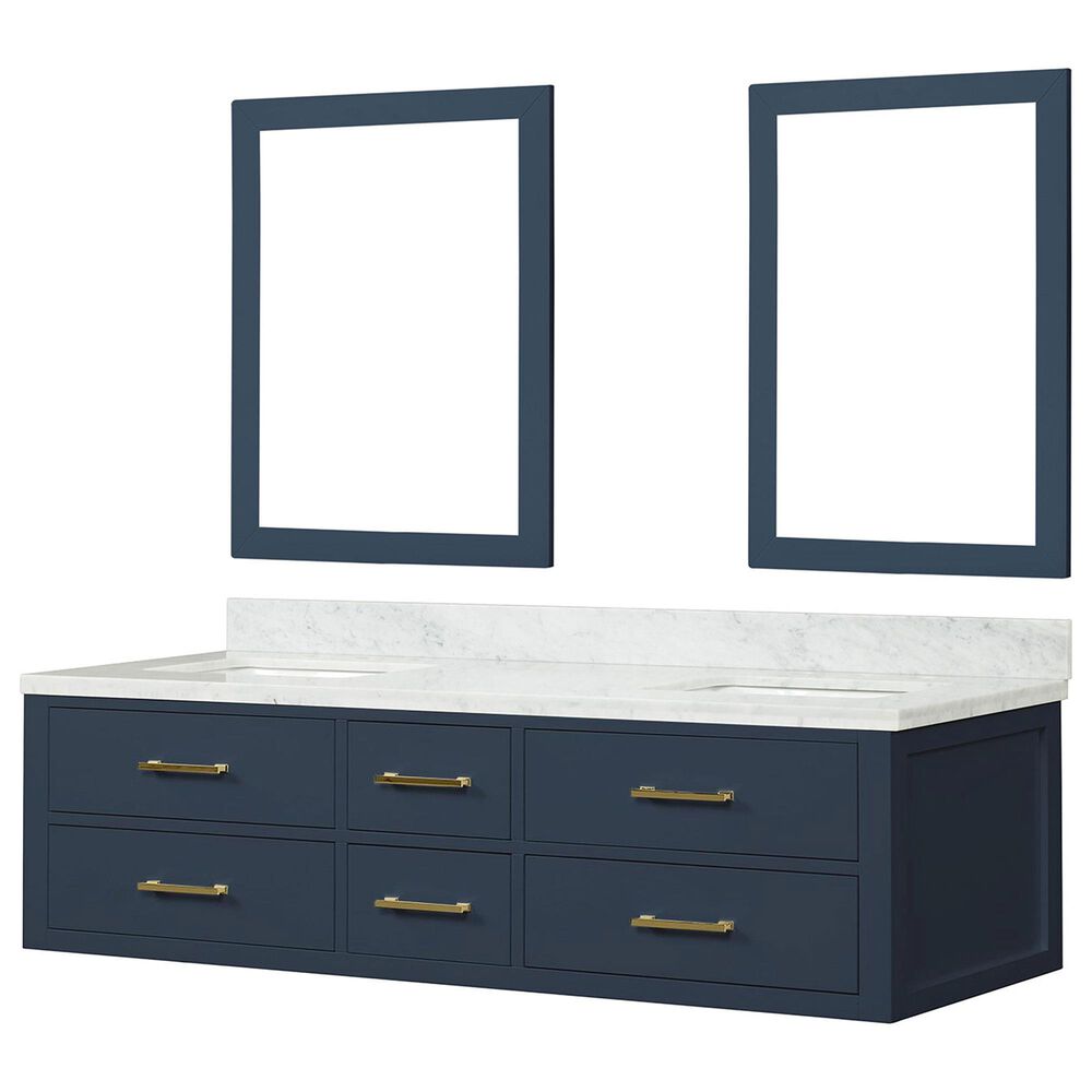 Lexora Home Castor 72" Double Bathroom Vanity in Blue with 2 cm White Carrara Marble Top, Rectangular Sinks and 34" Mirrors, , large