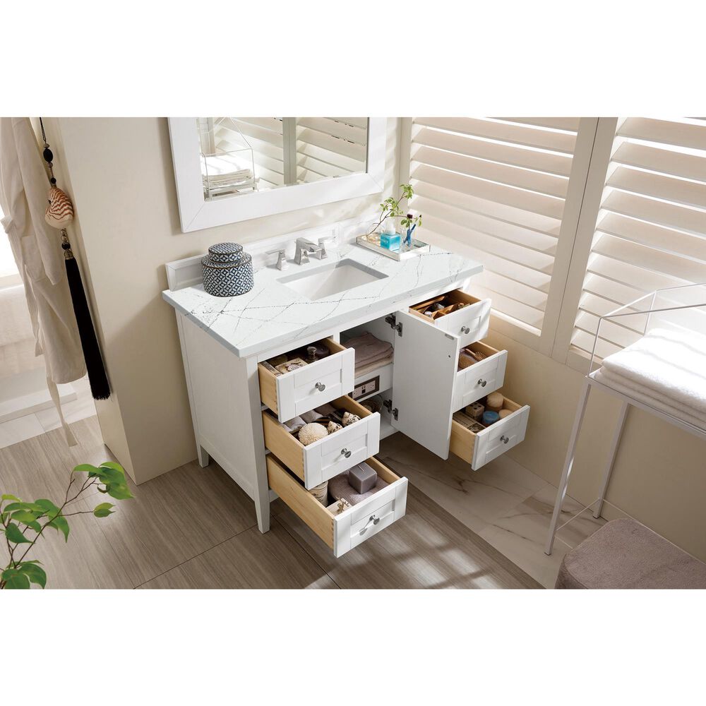 James Martin Vanities Palisades 48&quot; Single Bathroom Vanity in Bright White with 3 cm Ethereal Noctis Quartz Top and Rectangular Sink, , large