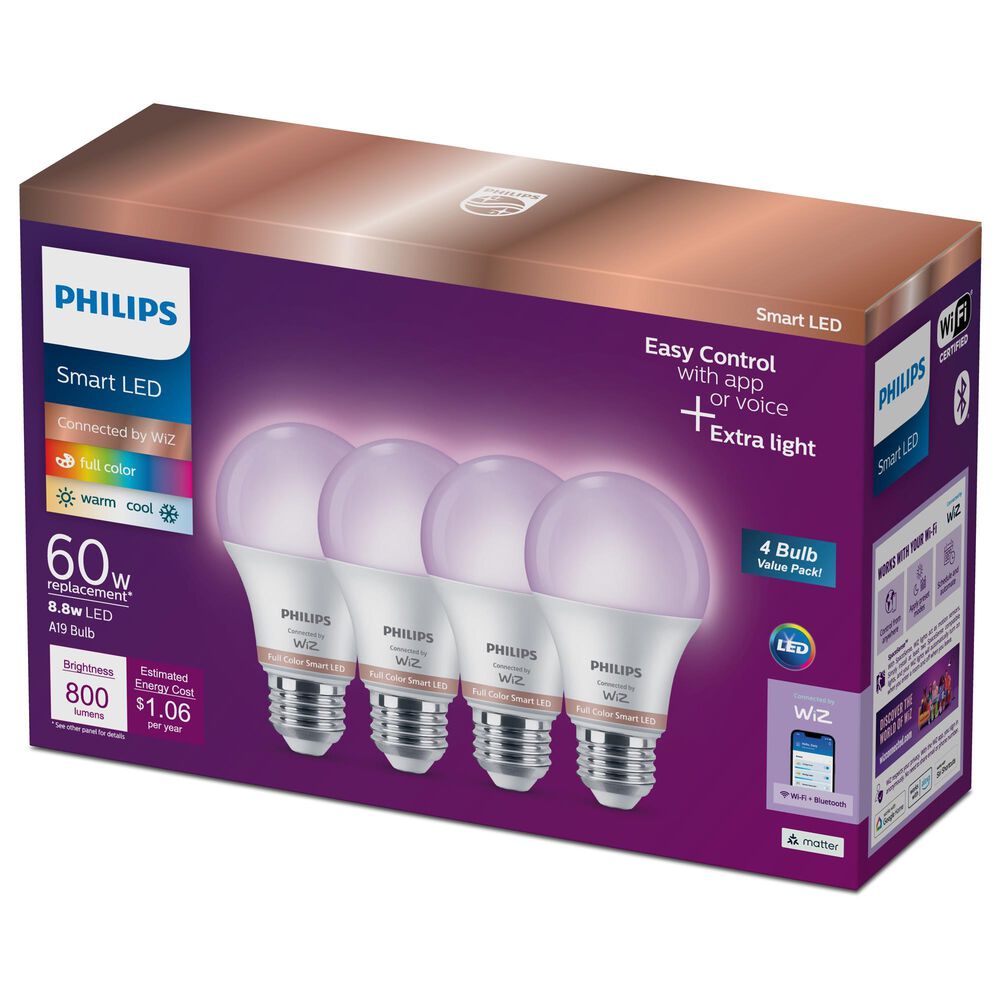 Phillips Hue 60-Watt Smart LED RGB A19 Bulb in White (Set of 4), , large