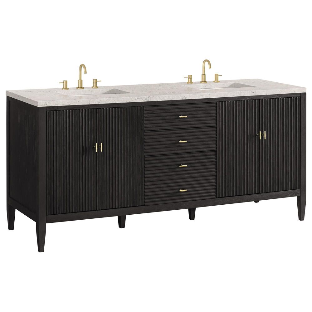 James Martin Vanities Myrrin 72" Double Vanity in Carbon Oak with 3 cm Eternal Jasmine Pearl Quartz Top, , large