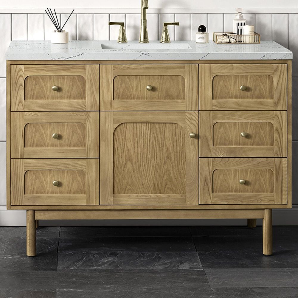 James Martin Vanities Laurent 48&quot; Single Bathroom Vanity in Light Natural Oak with 3 cm Ethereal Noctis Quartz Top and Rectangular Sink, , large