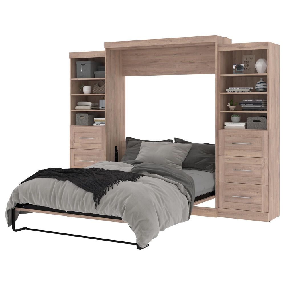 Bestar Pur Queen Murphy Storage Bed with 6-Drawer in Rustic Brown, , large