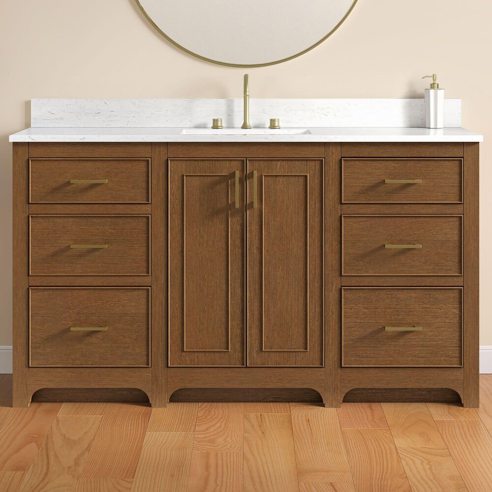 37B Lucerne 60" Single Bathroom Vanity in Dark Maplewood with Marble Top and Backsplash, , large