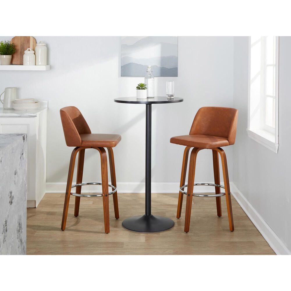 LumiSource Toriano Swivel Bar Stool with Camel Faux Leather Upholstery in Walnut and Chrome (Set of 2), , large