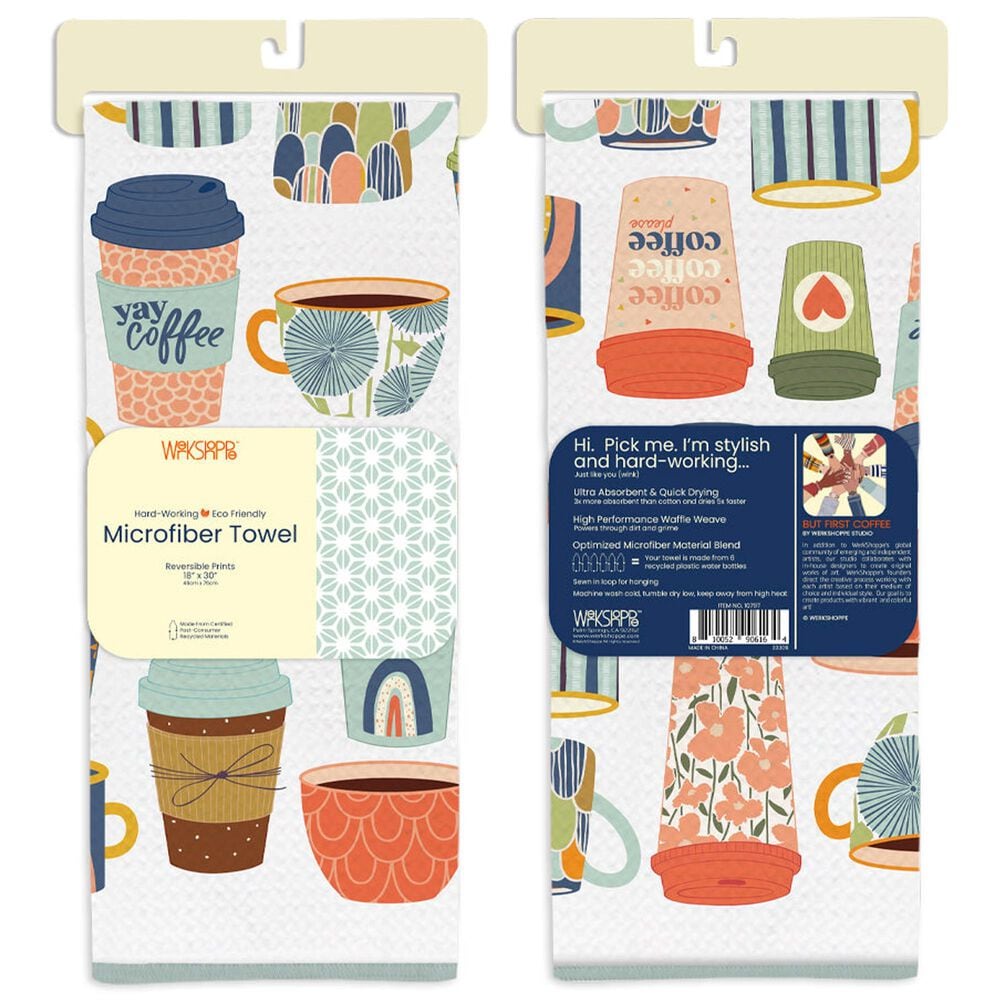 Werkshoppe But First Coffee Microfiber Towel in Multicolor, , large