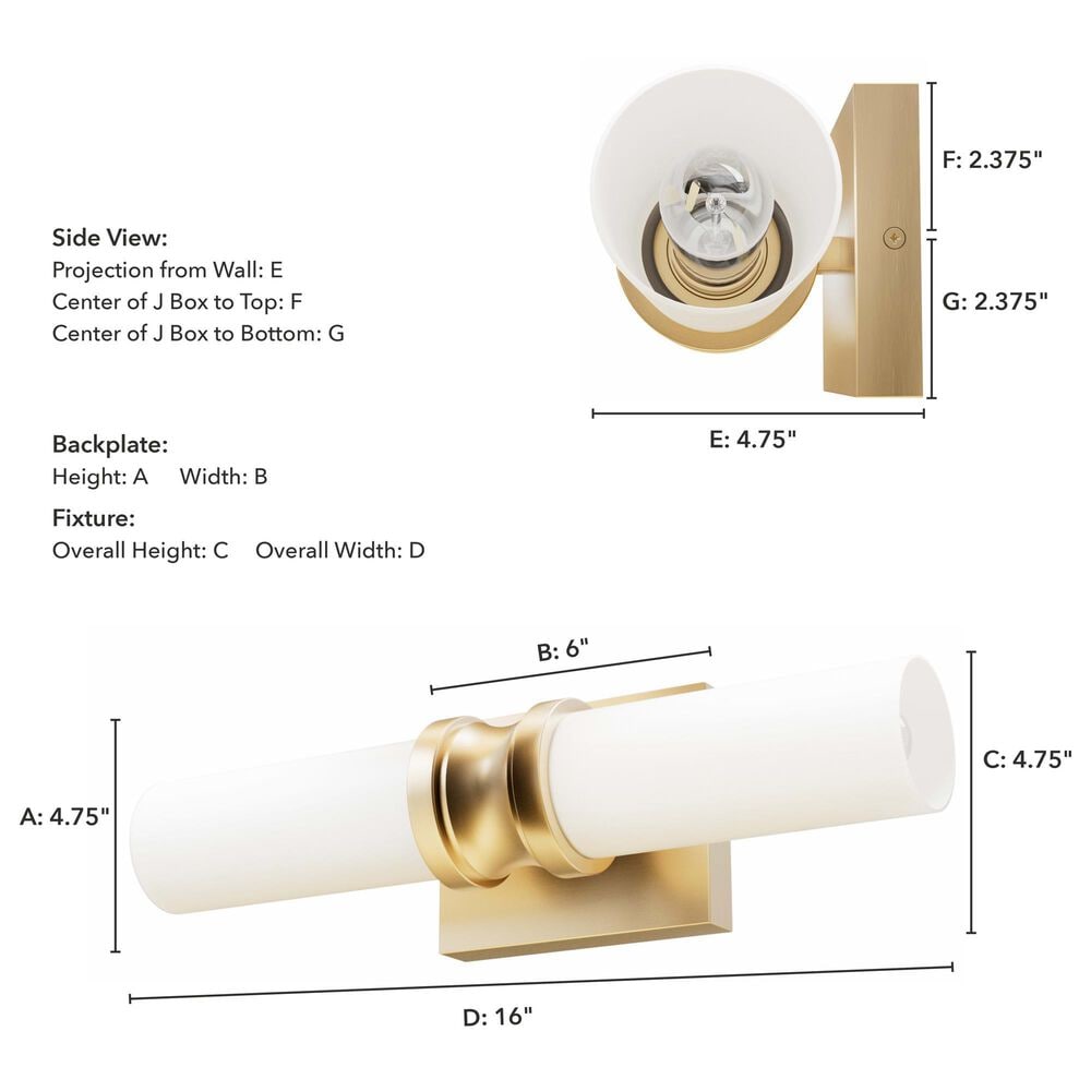Hunter Lenlock 16&quot; 2-Light Vanity with Cased White Shade in Alturas Gold, , large