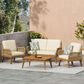 Hearth and Haven 4-Piece Outdoor Chat Set with Teak Coffee Table in Beige, , large