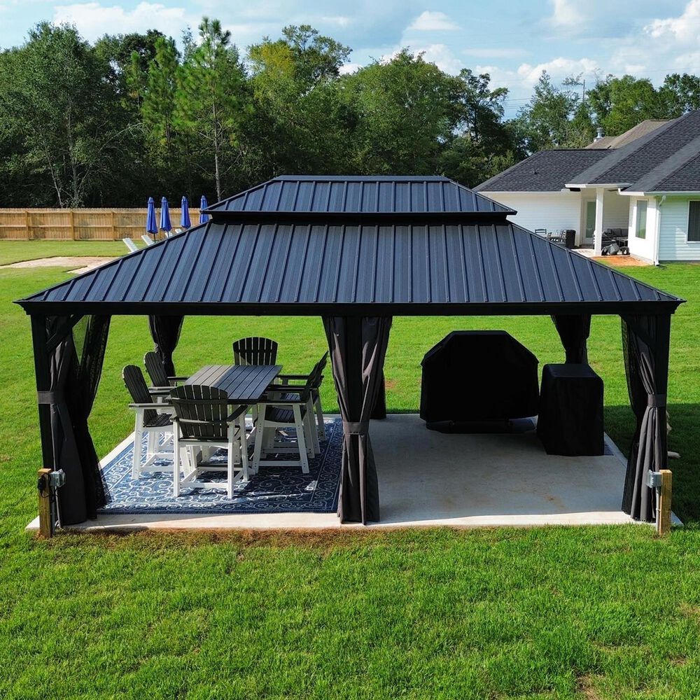 HOMLUX 20-ft x 14-ft Permanent Hardtop Gazebo in Grey with Hardtop Roof (Screen Included), , large