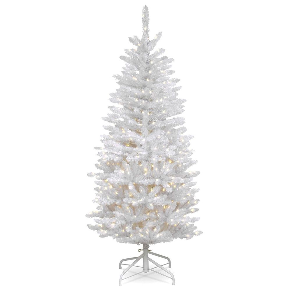 National Tree 4.5" Kingswood White Fir Hinged Pencil Tree with 150 White Lights, , large