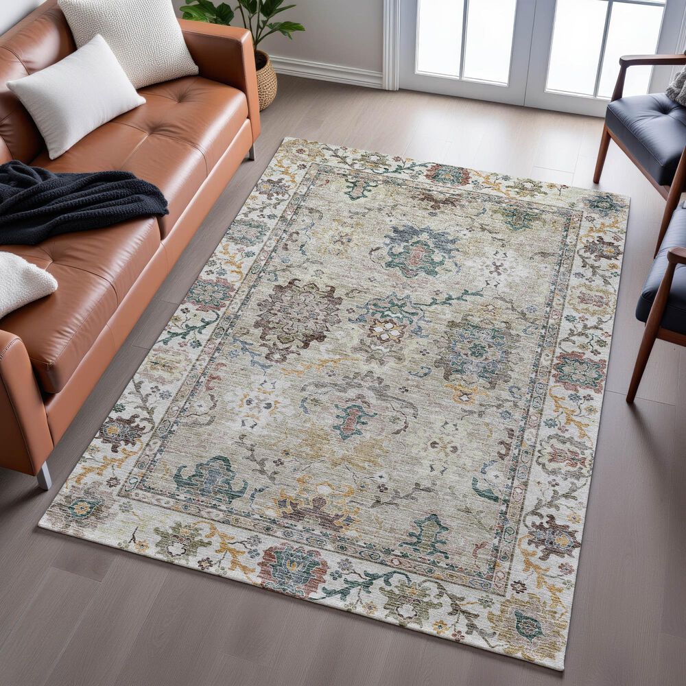 Dalyn Rug Company Silk Road Putty, Ivory, Taupe, Gold, Copper, Blue and Wheat 6&#39;6&quot; x 9&#39;6&quot; Area Rug, , large