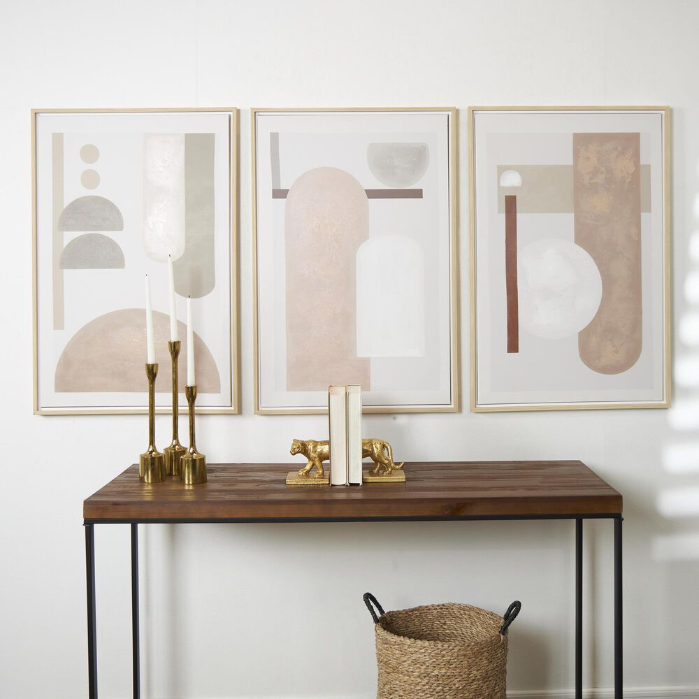 Maple and Jade 24&quot; x 36&quot; Abstract Wall Art in Pink, Beige, White and Gray &#40;Set of 3&#41;, , large