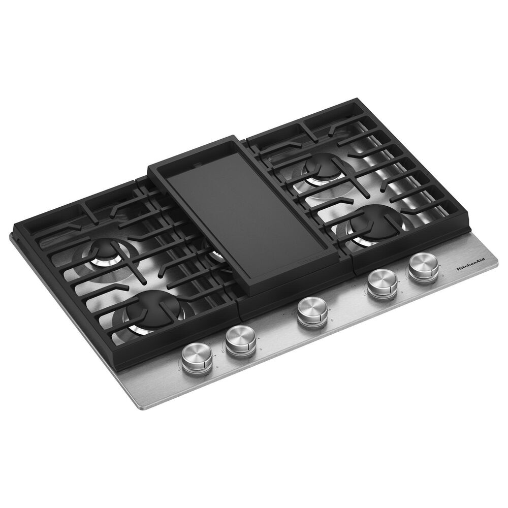 KitchenAid 30" Gas Cooktop with Aluminum Griddle and LED Backlit Knobs in Stainless Steel, , large