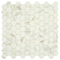 Dal-Tile Uptown Glass Posh Spritzer 1in x 1in Hexagon on 12in x 12in Glass Mosaic Sheet