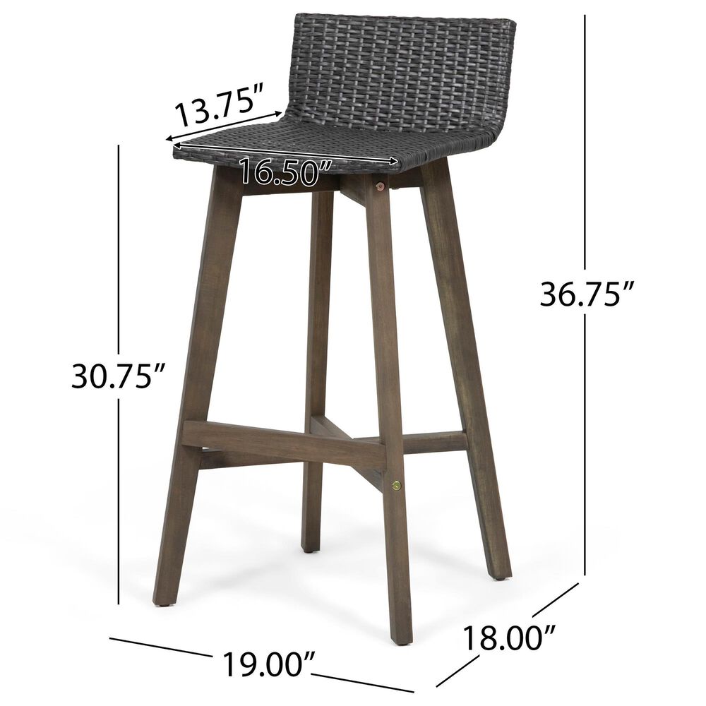 Noble House La Brea Patio Barstool in Gray &#40;Set of 4&#41;, , large