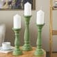 Maple and Jade Turned Pillar Decorative Candle Holder in Distressed Green and Brown (Set of 3), , large