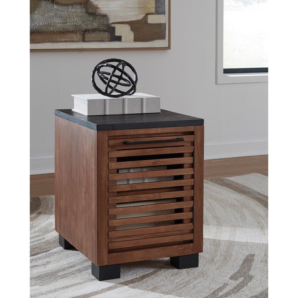 Ashley Kallari Chair Side End Table in Warm Brown and Matte Black, , large