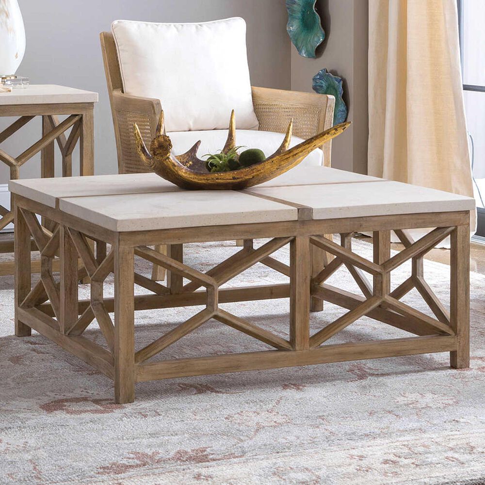 Uttermost Catali 40&quot; Square Coffee Table in Light Wood and Grey, , large
