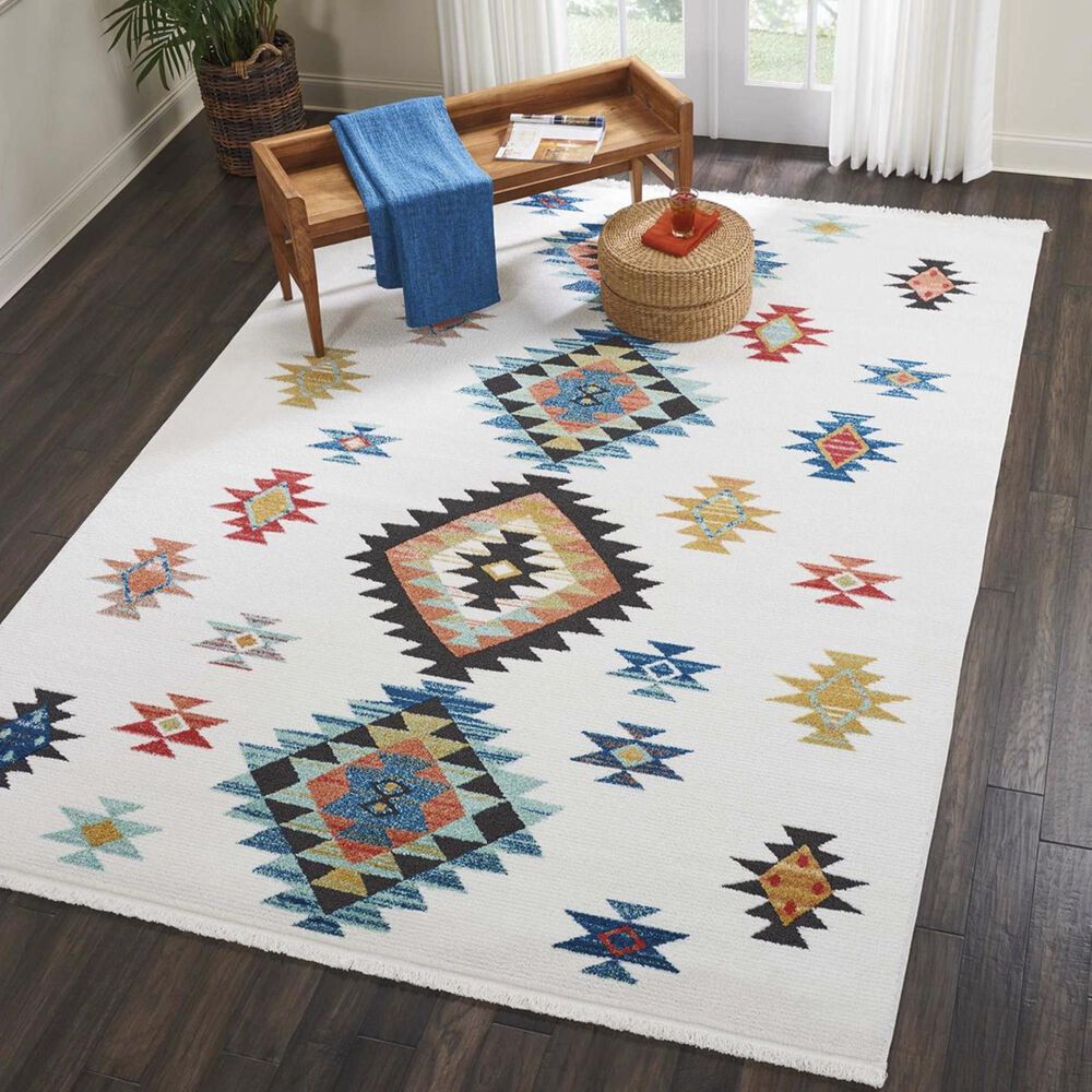 Nourison Navajo NAV07 6"7" x 9"7" White Area Rug, , large
