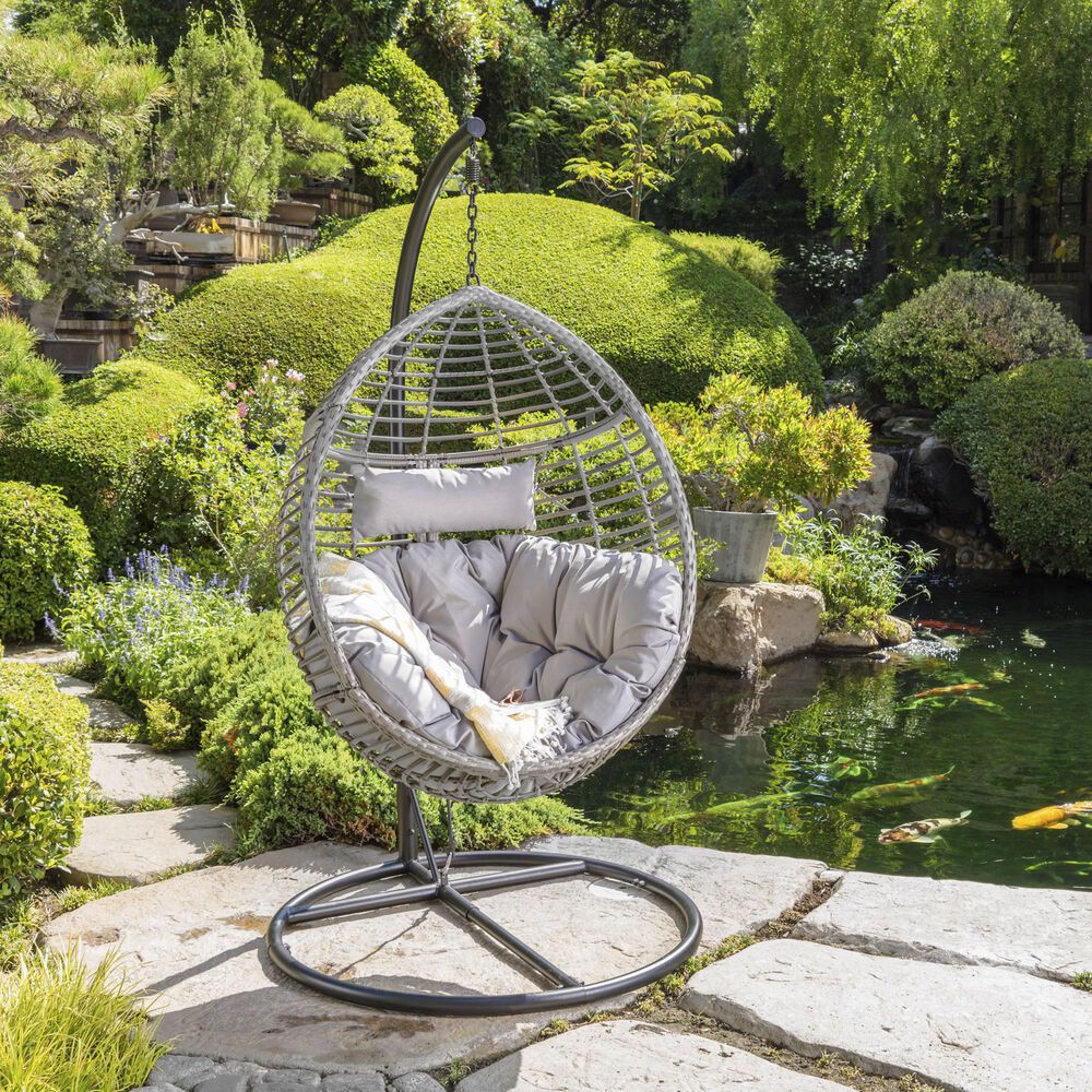 Noble House Layla Hanging Chair in Gray, , large