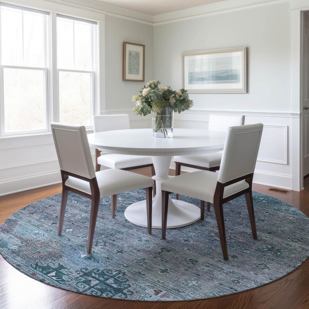Dalyn Rug Company Karaj KJ5 8&#39; Round Blue Indoor/Outdoor Area Rug, , large