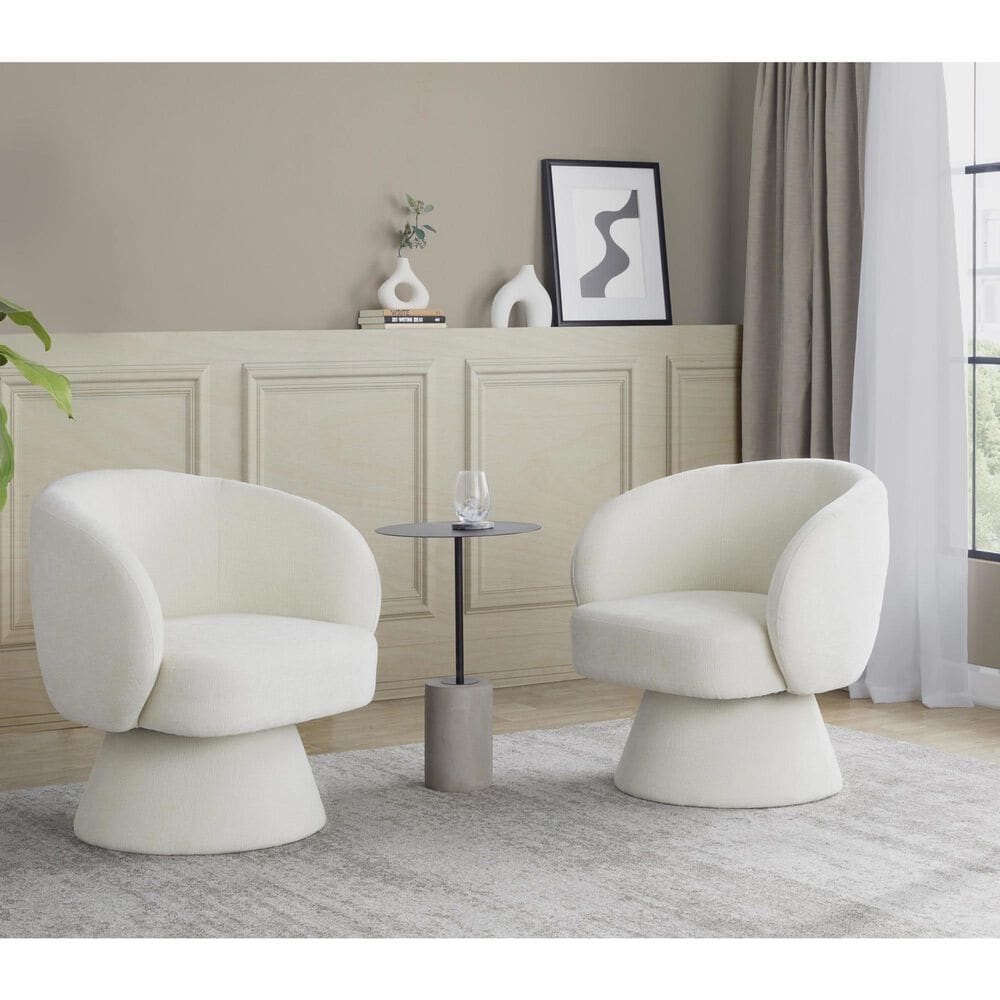 LumiSource Fran Swivel Accent Chair in Cream, , large