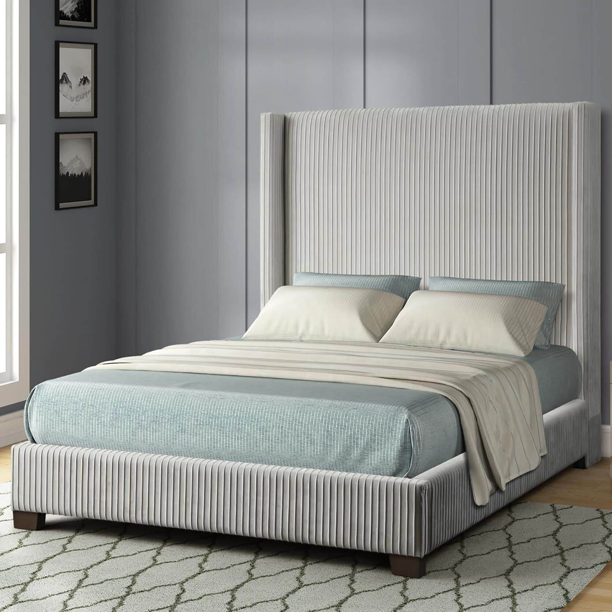 Other Jennie Queen Velvet Pleated Upholstered Bed in Gray NFM