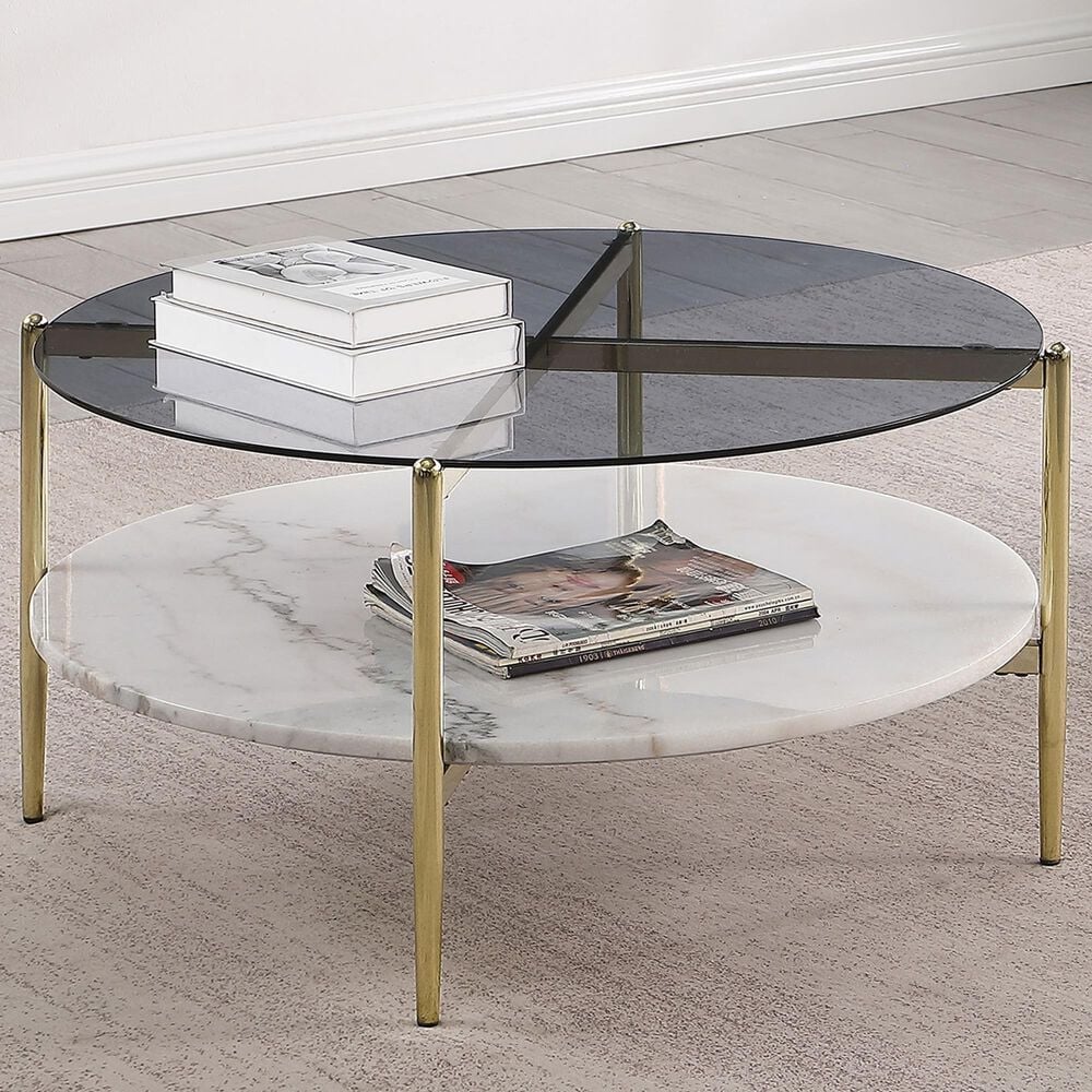 Coaster Jonelle Coffee Table in White, Gold and Smoke Gray, , large