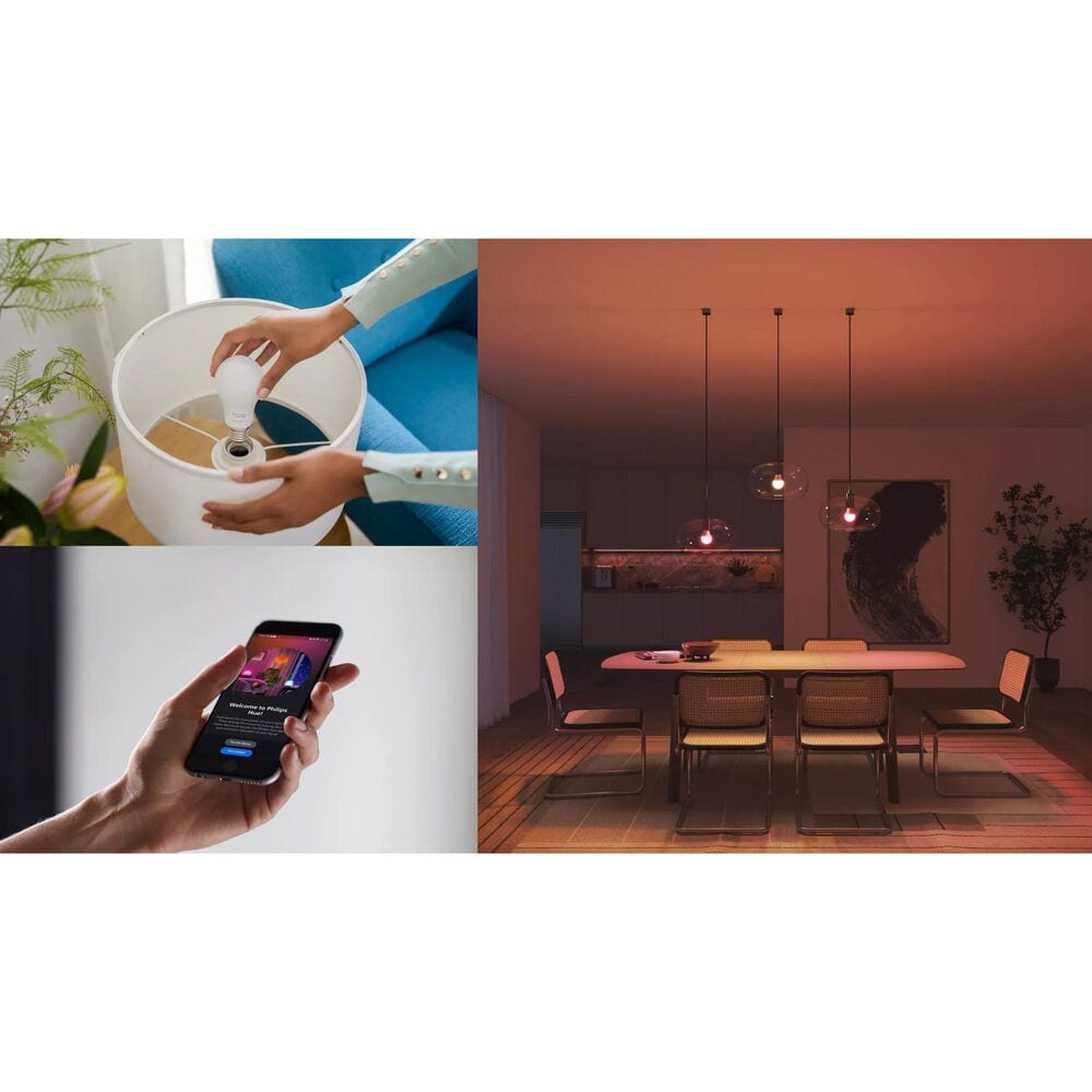 Phillips Hue Essentials 4-Piece A19 Smart LED Color Bulbs Starter Kit in White, , large