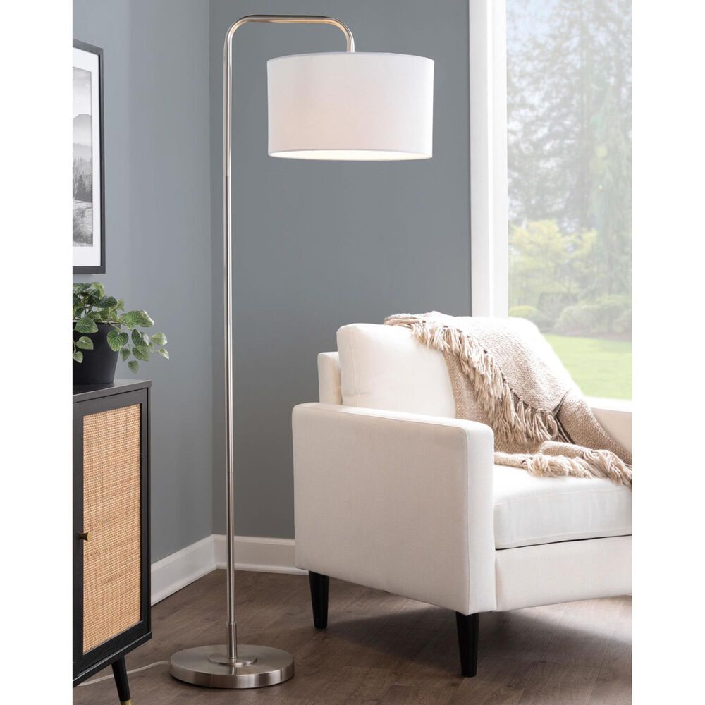 LumiSource Puck 63" Metal Floor Lamp in Brushed Nickel, , large