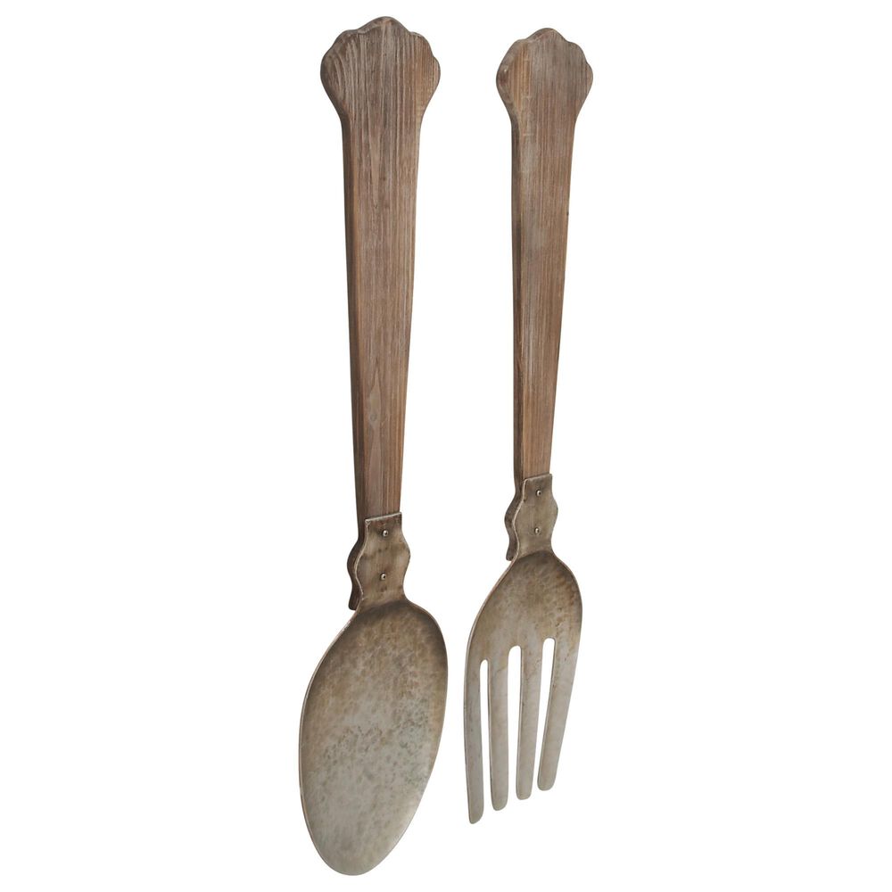 Maple and Jade 38&quot; x 8&quot; Farmhouse Kitchen Utensils Wall Decor in Brown and Silver &#40;Set of 2&#41;, , large