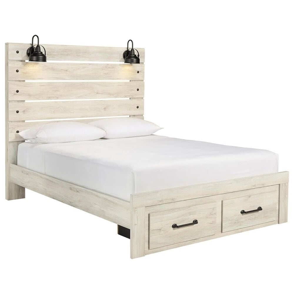 Ashley Cambeck Queen Storage Bed in Whitewash with Lighting, , large