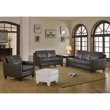 Italiano Furniture Fletcher Leather 3-Piece Living Room Set in Charcoal Gray, , large
