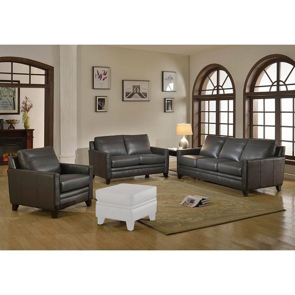 Italiano Furniture Fletcher Leather 3-Piece Living Room Set in Charcoal Gray, , large