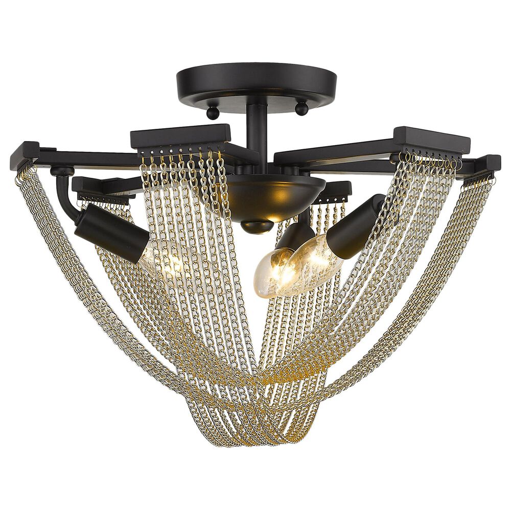 Golden Lighting Samba 3-Light Semi-Flush with Gold Chain Accents in Matte Black, , large