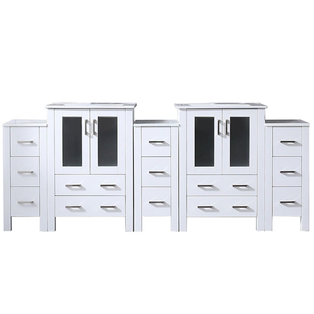 Lexora Home Volez 84" Double Bathroom Vanity in White with White Ceramic Top and Rectangular Sinks, , large