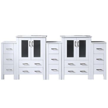 Lexora Home Volez 84" Double Bathroom Vanity in White with White Ceramic Top and Rectangular Sinks, , large