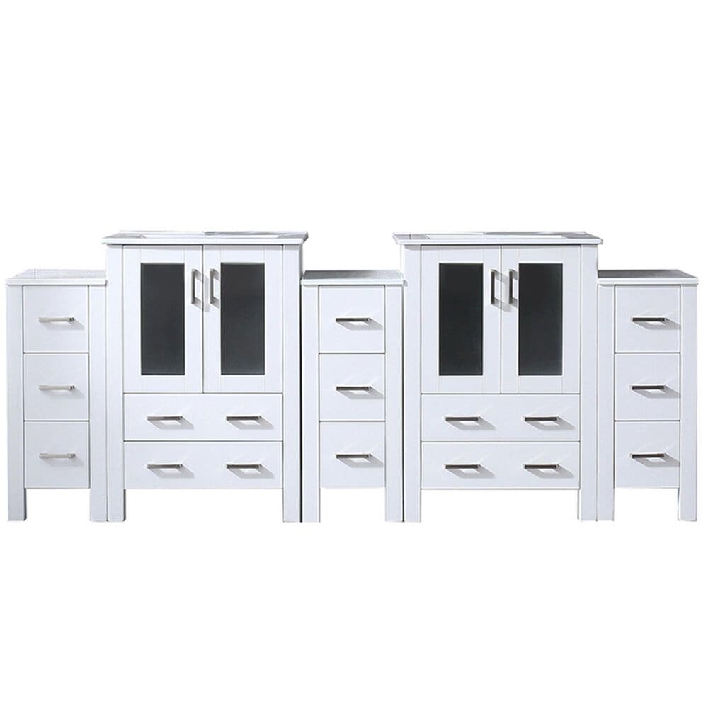 Lexora Home Volez 84" Double Bathroom Vanity in White with White Ceramic Top and Rectangular Sinks, , large