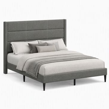 Glideaway Pax Queen Upholstered Platform Wingback Bed in Stone Mist, , large