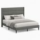 Glideaway Pax Queen Upholstered Platform Wingback Bed in Stone Mist, , large