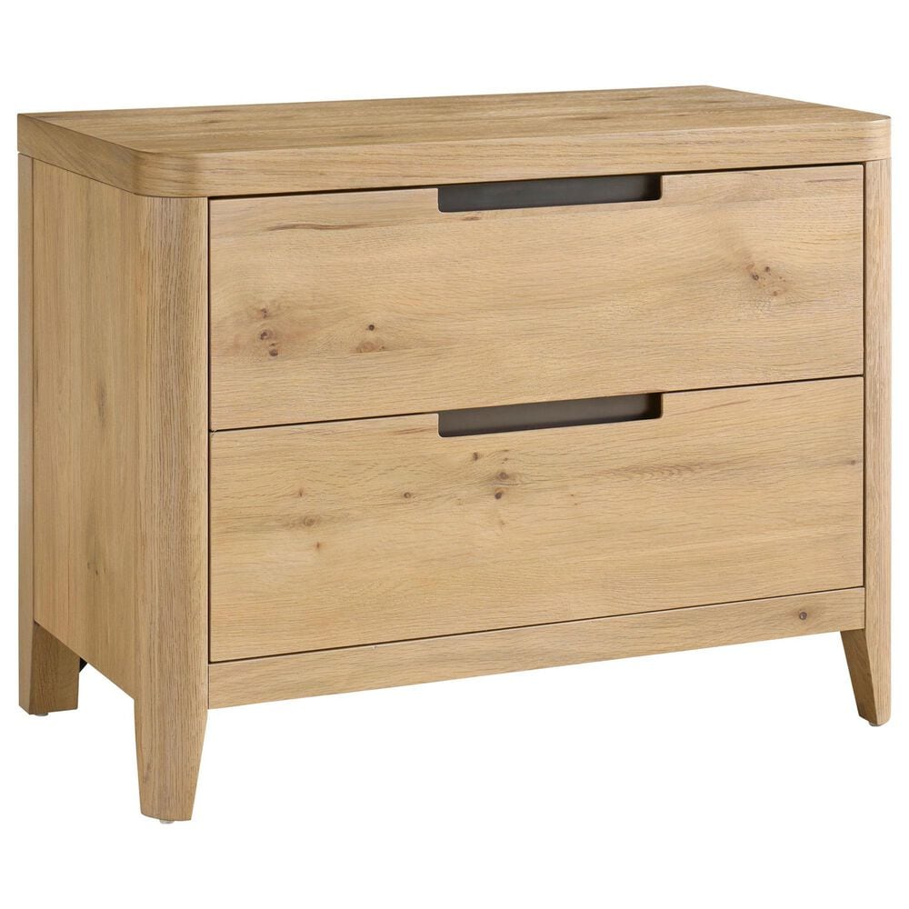 Universal Furniture Modern Walker 34" 2 Drawer Nightstand in Organic Natural Oak with AC Outlets and USB Ports, , large
