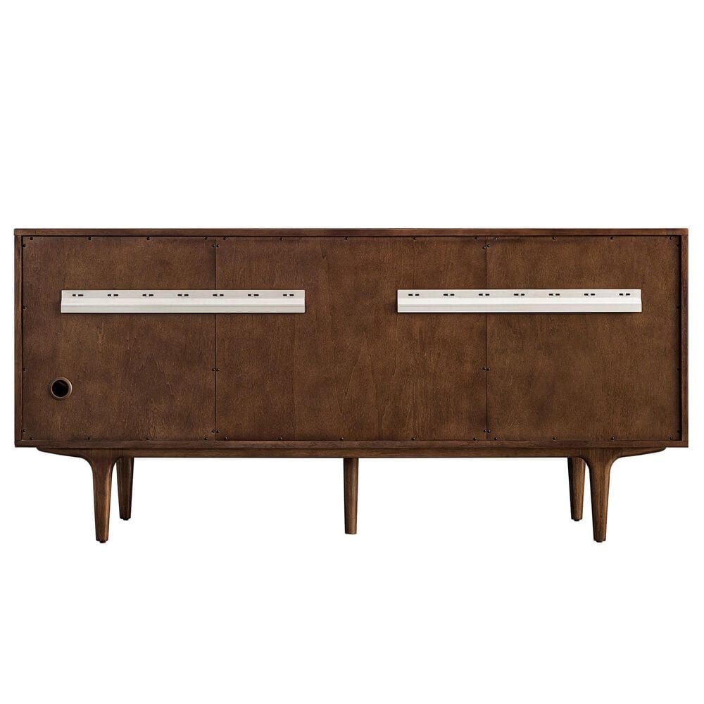 James Martin Vanities Amberly 72&quot; Double Bathroom Vanity in Mid-Century Walnut with Single Hole 3 cm White Zeus Quartz Top and Rectangular Sinks, , large