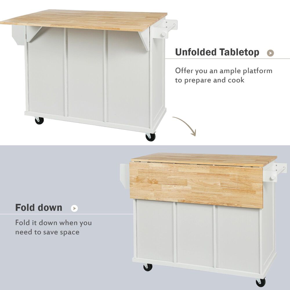 HOMLUX 53" Kitchen Island with Drop-Leaf in White, , large