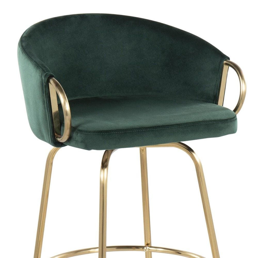 LumiSource Claire Swivel Barstool with Green Velvet Upholstery in Gold (Set of 2), , large